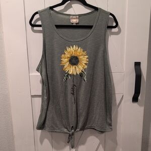 True Self Boho Sunflower Sleeveless Tie-Front Tank Top 2X